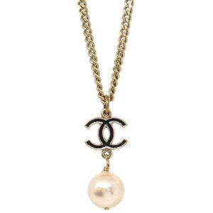 Chanel Chain Pendant Necklace Artificial Pearl Gold